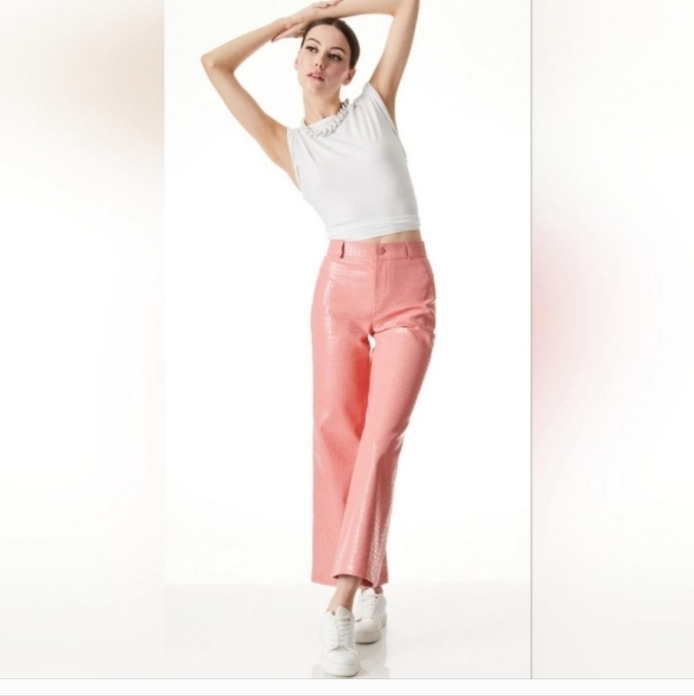 ALICE + OLIVIA TRENT VEGAN CROC CROPPED PANT SIZE 6 - Picture 6 of 13